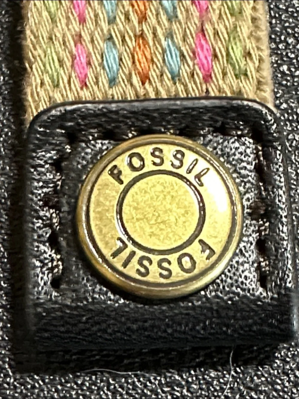 Fossil Vintage Multicolor Strap Brass Signed Key Chain